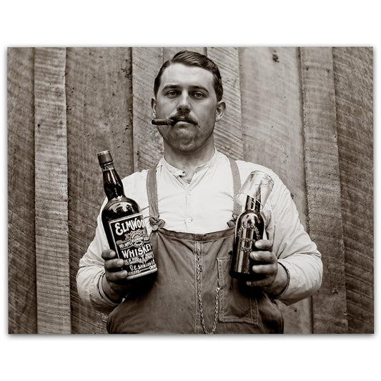 Bottle of Whiskey & Beer: 11x14 Unframed Poster-Vintage 1920s Retro Photos -Speakeasy & Bootleggers- Prohibition Era Bar Black & White Photography, Antique Historical Prints, Modern Lounge & Bar Décor