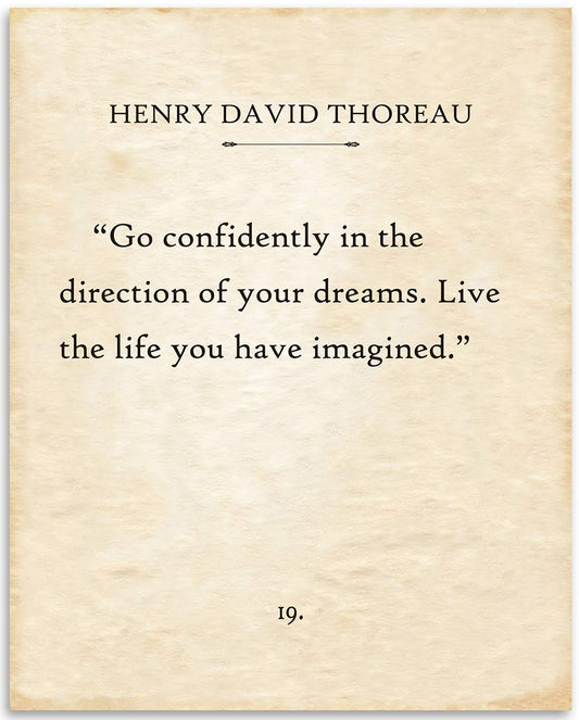 Henry David Thoreau - Walden - Go Confidently In The Direction of Your Dreams - Motivational Quote for Home Office and Classroom Decor, Inspiring Gift Idea, 11x14 Unframed Typography Book Page Print