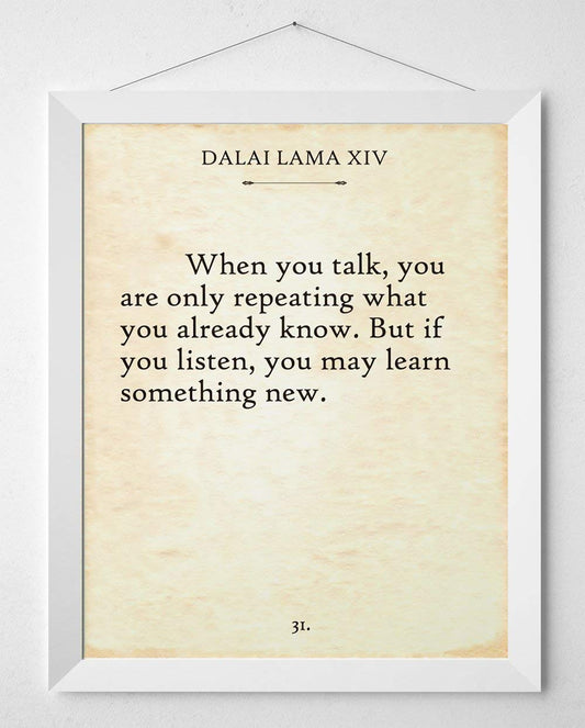 Dalai Lama - When You Talk - Inspirational Quote Wall Art for Home, Office, Classroom, and Library, Classic Book Page Print for Literature and Book Lovers, 11x14 Unframed Typography Art Print Poster