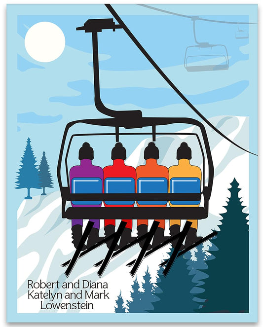 Personalized Ski Lift Poster-11x14 Unframed Poster-Alpine Memories for Ski Chalet Cabin Mountain Lodge or Resort-Customized Winter Wall Art for Skiing Enthusiasts - Great Gift for Friends or Siblings