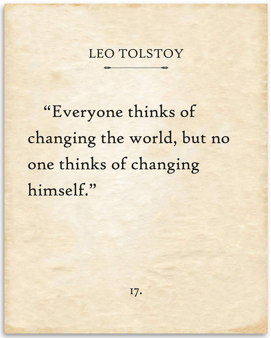 Leo Tolstoy - Everyone Thinks Of Changing the World - Words of Wisdom Quote for Home and Office Decor, Great Inspirational and Motivational Gift Idea, 11x14 Unframed Typography Book Page Print Poster
