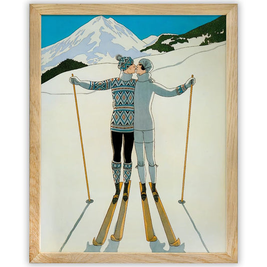 L'Hiver Winter Illustration by George Barbier 11x14 Framed Print – Ski Lodge Wall Decor, Romantic Skiing Art, Ski Enthusiast Gifts, Romantic Snow Scene, Skiing Couple Artwork, Winter Cabin Décor