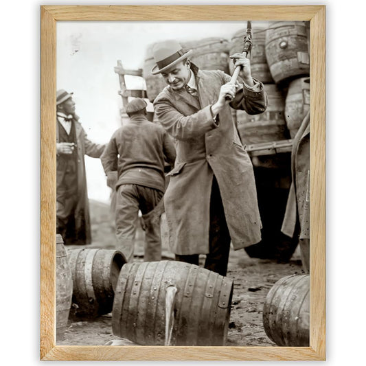 Breaking Barrels: 11x14 Framed Poster -Vintage 1920s Retro Photos for Speakeasy & Bootleggers-Prohibition Era Bar Black & White Photography, Antique Historical Prints, Modern Lounge & Home Bar Décor