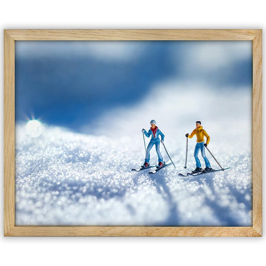 The Skiing Couple Miniature Skiing Scene 11x14 Framed Poster – Whimsical Winter Wonderland Print, Tiny People Photography, Playful Snowy Mountain Artwork, Abstract Ski Theme Wall Art, Ski Resort Décor