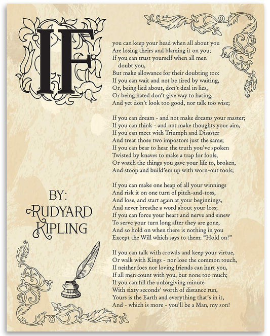 Rudyard Kipling "If" Poem 11x14 Unframed Poster – Classic Typography Poetry Wall Art, Inspirational Literary Quote Wall Decor, Vintage Motivational Print for Home, Office, Library – Words of Wisdom