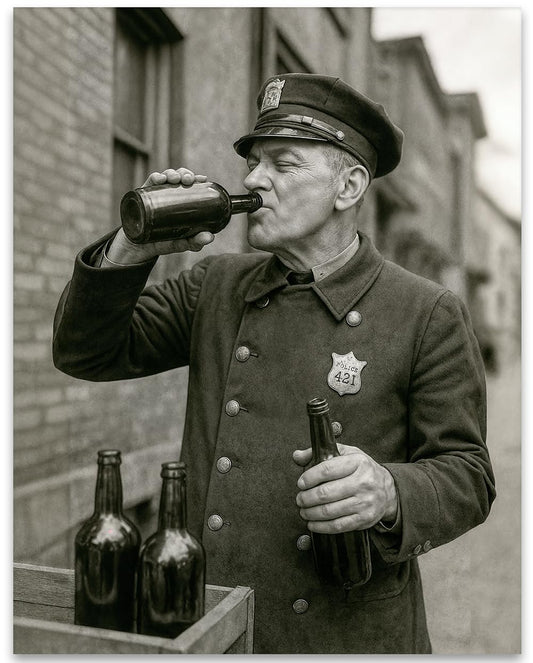 To Serve, Protect, & Sample 11x14 Unframed Poster–Speakeasy Vintage Bar Wall Art, Prohibition Era Cop Humor, Black & White Drinking Photo for Man Cave, Home Bar, Office, or Retro Law Enforcement Décor