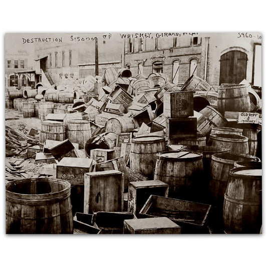 Broken Barrels: 11x14 Unframed Poster - Vintage 1920s Retro Photos for Speakeasy & Bootleggers -Prohibition Era Bar Black & White Photography, Antique Historical Prints, Modern Lounge & Home Bar Décor