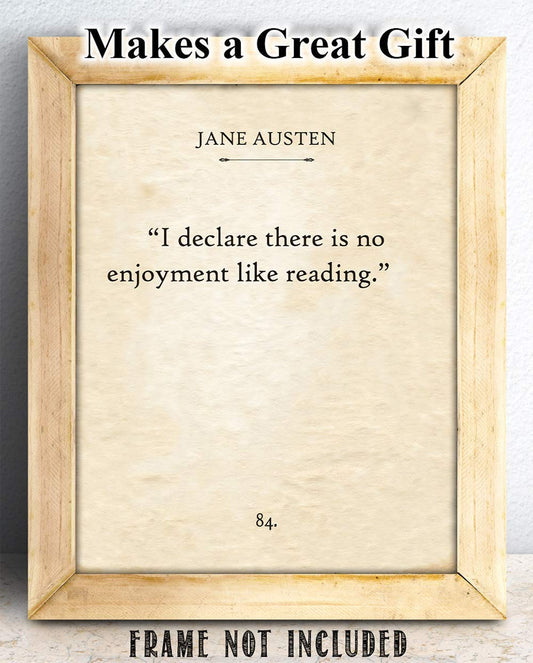 Jane Austen - I Declare There is No Enjoyment Like Reading - Classroom and Library Decor, Reading Sign Decoration, Home Study Poster, Book Lovers Gift, 11x14 Unframed Typography Book Page Print