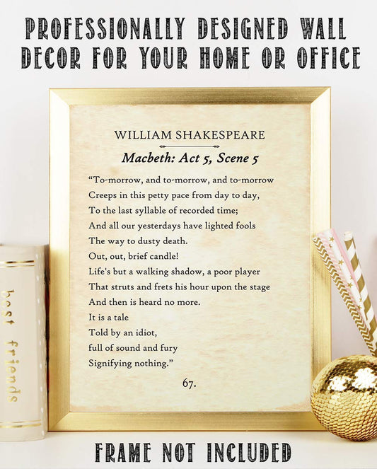 William Shakespeare - Macbeth - Tomorrow and Tomorrow - Classic Drama Poster Print for Home, Office and Theater Decor, Perfect for Literary and Theater Fans, 11x14 Unframed Typography Book Page Print