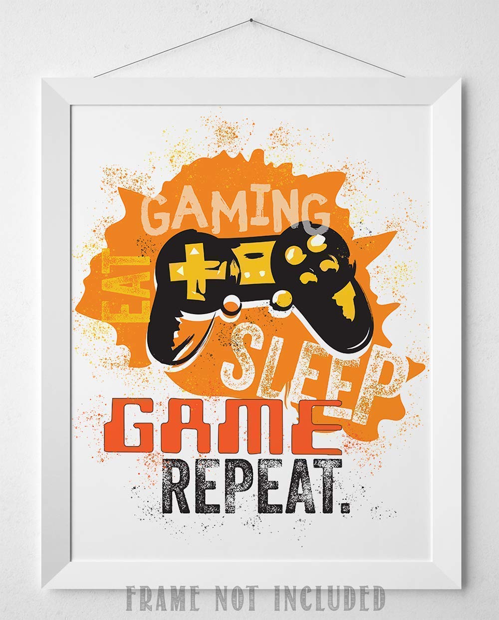 Eat Sleep Game Repeat Art Print - Video Gamers Wall Posters, Great Teen Game Room Decor, Modern Gaming Gifts for Boys and Girls, 11x14 Unframed Typography Print Poster