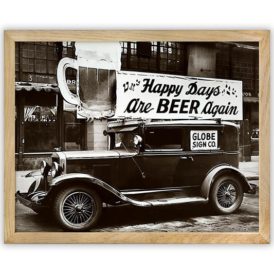 Happy Days are Beer Again: 11x14 Framed Poster - Vintage 1920s Retro Photos for Speakeasy & Bootleggers - Prohibition Era Bar Black & White Photo, Antique Historical, Modern Lounge & Home Bar Décor