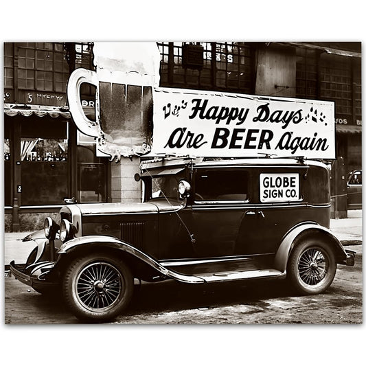 Happy Days are Beer Again: 11x14 Unframed Poster - Vintage 1920s Retro Photos for Speakeasy & Bootleggers - Prohibition Era Bar Black & White Photo, Antique Historical, Modern Lounge & Home Bar Décor