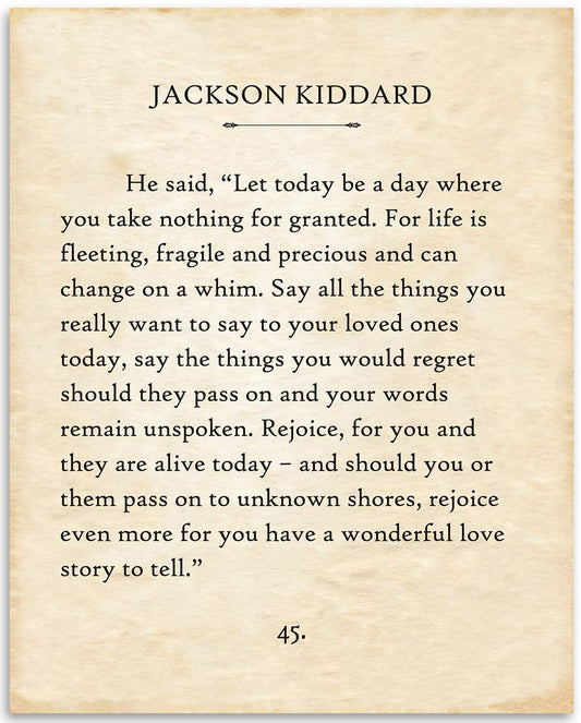Jackson Kiddard - Let Today Be A Day Where You Take Nothing for Granted - 11x14 Unframed Typography Book Page Print - Great Inspirational and Motivational Gift and Home and Office Decor Under $15