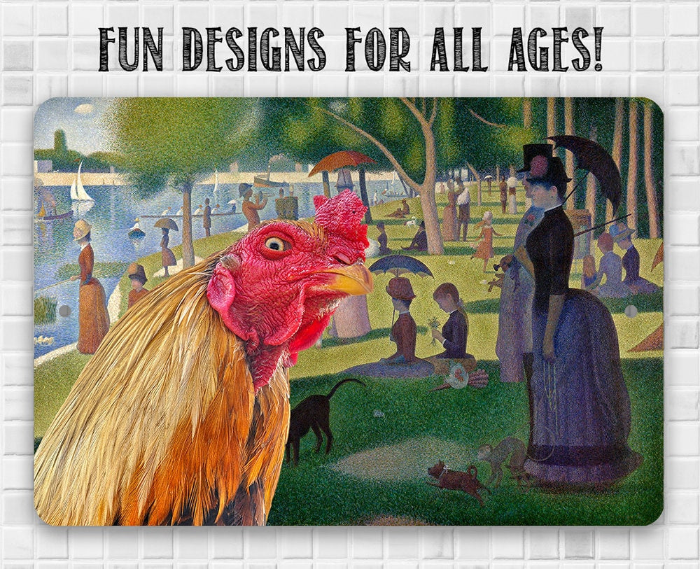 A Sunday Afternoon on the Island of La Grande Painting - Interrupted Rooster - Metal Sign Metal Sign Lone Star Art