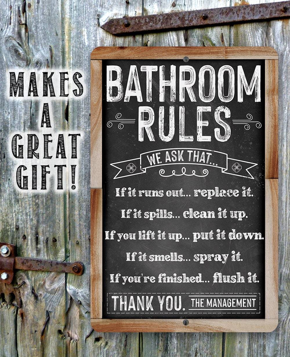 Bathroom Rules (Chalkboard Style) - Metal Sign | Lone Star Art.