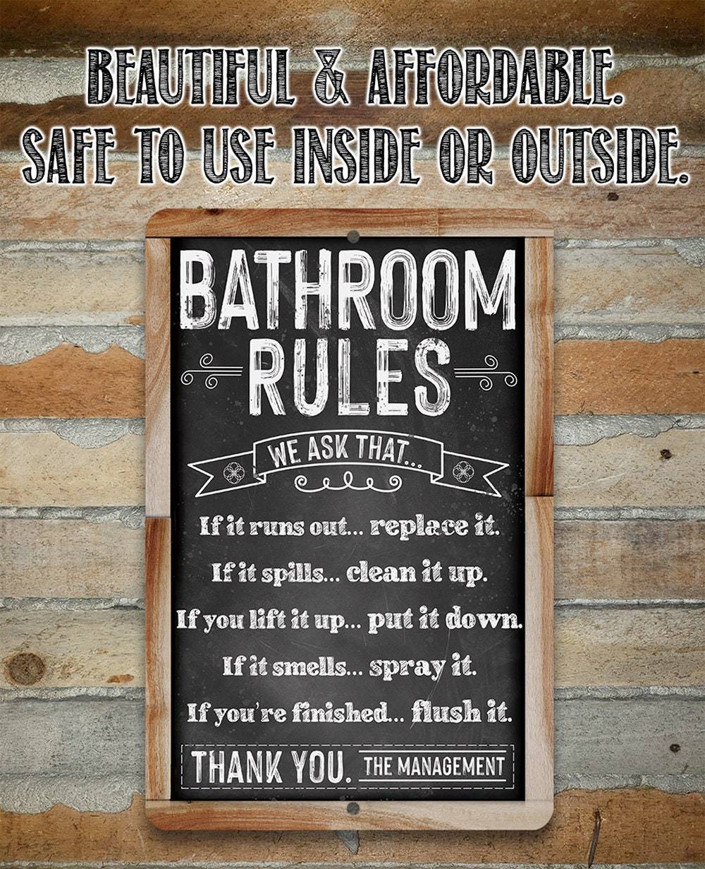 Bathroom Rules (Chalkboard Style) - Metal Sign | Lone Star Art.
