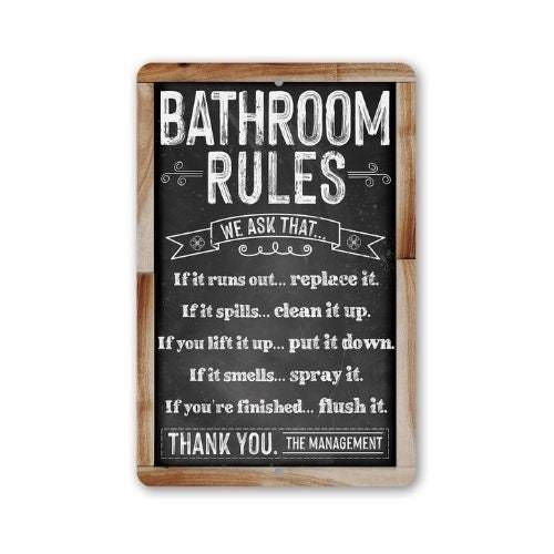 Bathroom Rules (Chalkboard Style) - Metal Sign | Lone Star Art.
