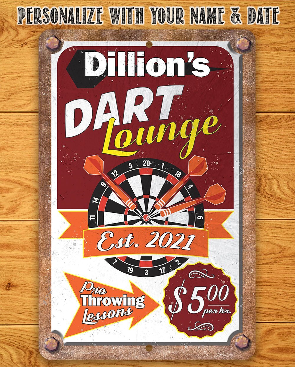 Personalized - Dart Lounge - Metal Sign | Lone Star Art.