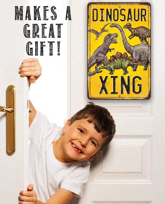 Dinosaur Crossing - Metal Sign | Lone Star Art.