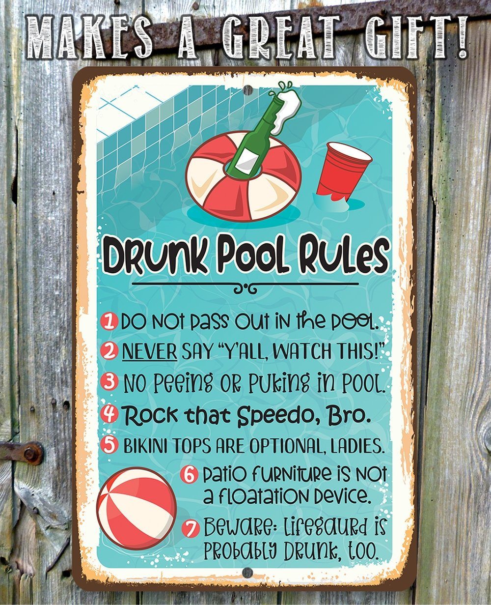 Drunk Pool Rules - Metal Sign | Lone Star Art.