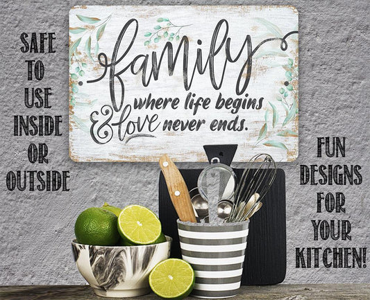 Family Where Life Begins - Metal Sign | Lone Star Art.