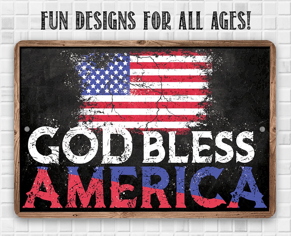 God Bless America - Flag - 8" x 12" or 12" x 18" Aluminum Tin Awesome Metal Poster Lone Star Art