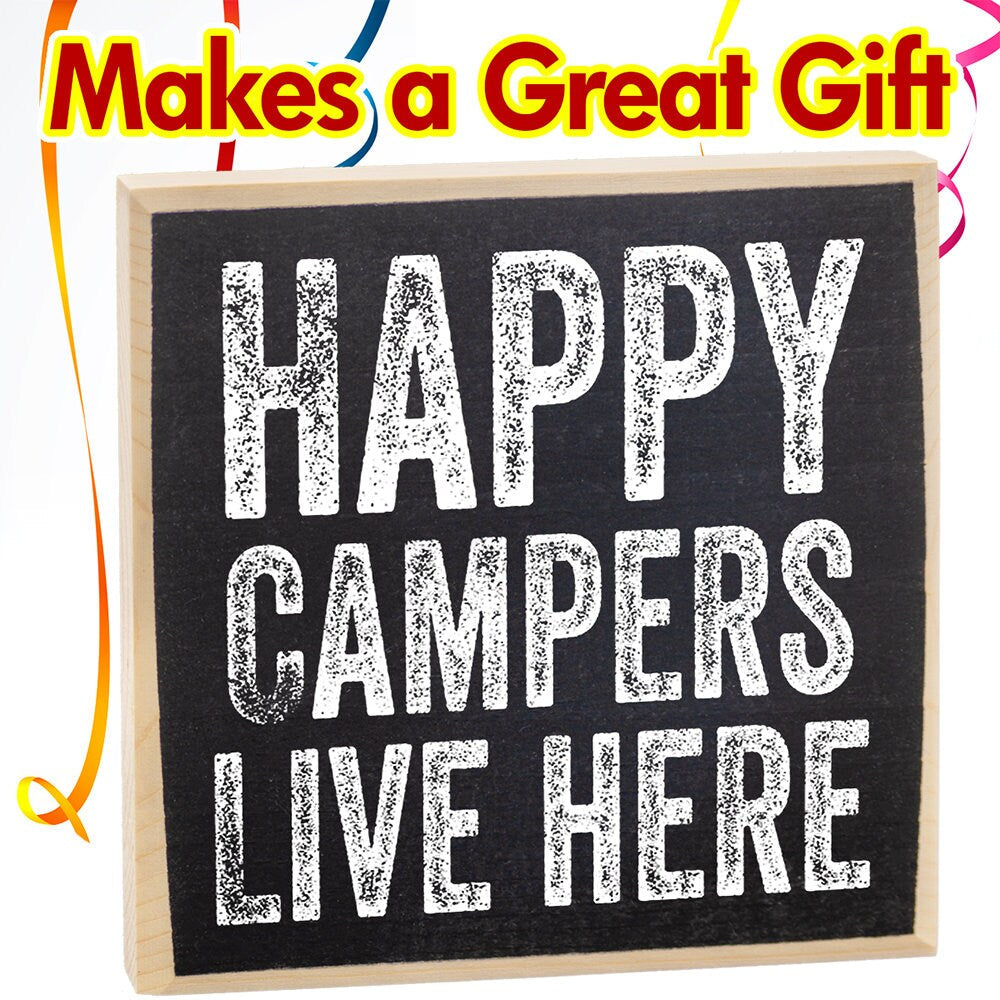Happy Campers Live Here - Wooden Sign Wooden Sign Lone Star Art