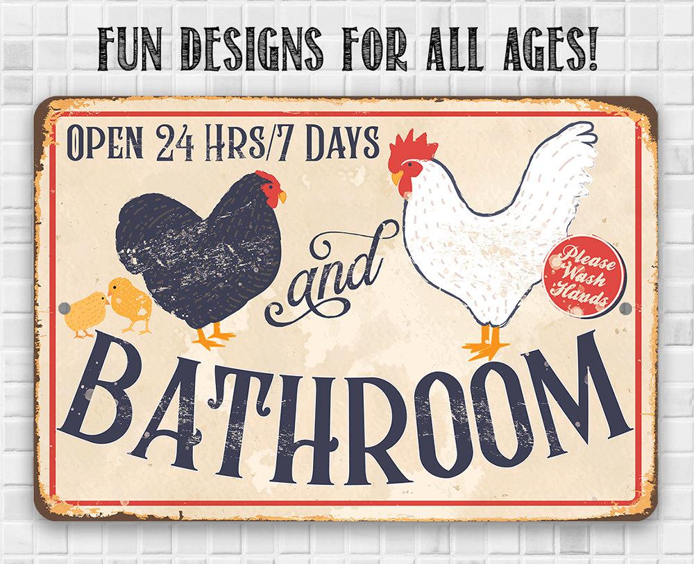 Hen & Rooster Bathroom -Metal Sign | Lone Star Art.