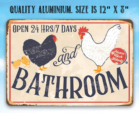 Hen & Rooster Bathroom -Metal Sign | Lone Star Art.
