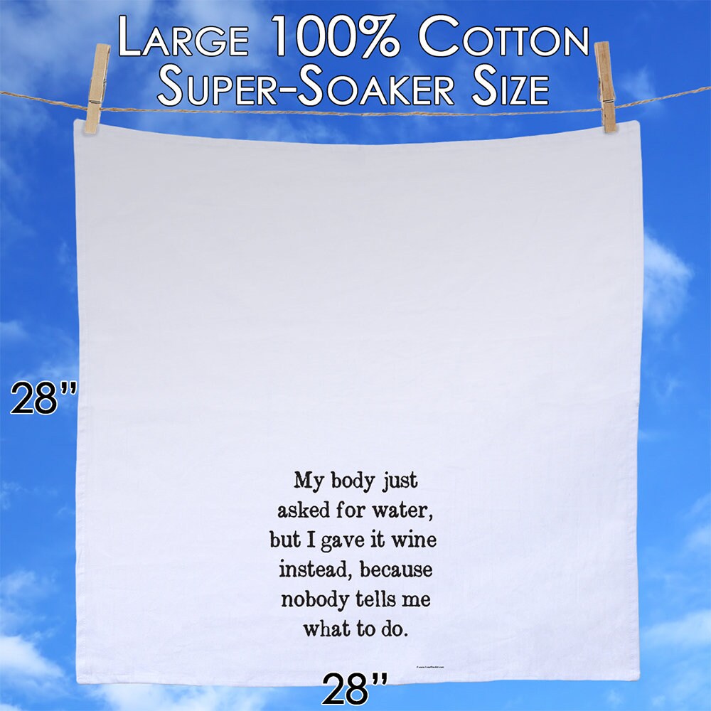 Wine Themed Kitchen Tea Towels - Decorative Dish with Sayings, Funny Housewarming Kitchen Gifts- Gifts for Women (Body Just Asked For Water)