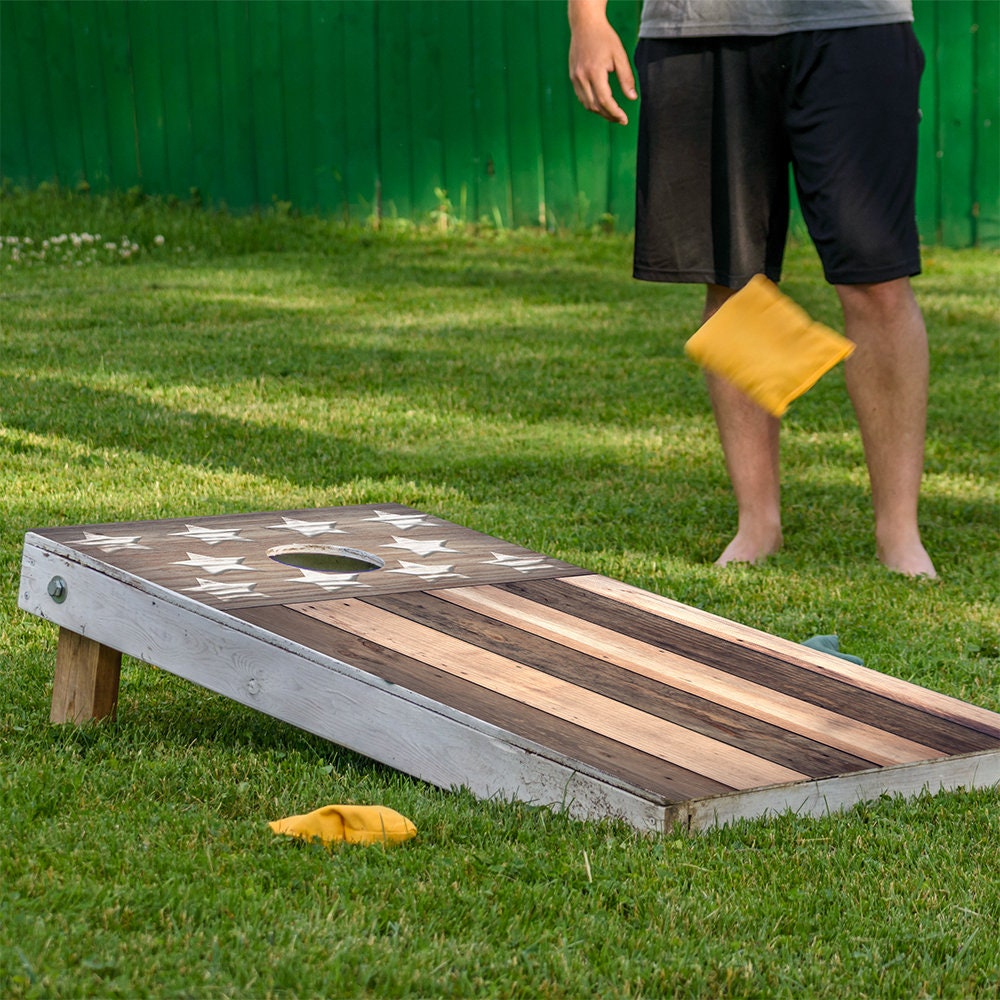 Set of 2 Cornhole Wraps for Board Vinyl Decals-Corn Hole Bean Bag Toss Wrap Stickers Skins Board Not Included Brown Distressed American Flag