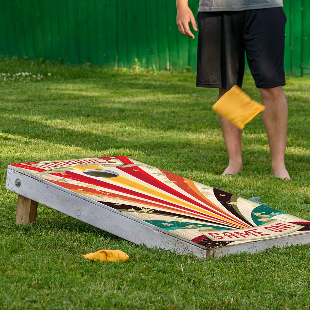 Cornhole Board Wraps and Decals for Boards Set of 2 Corn Hole Decal, Skins Professional Vinyl Decal Covers Sticker (Circus Stripes)