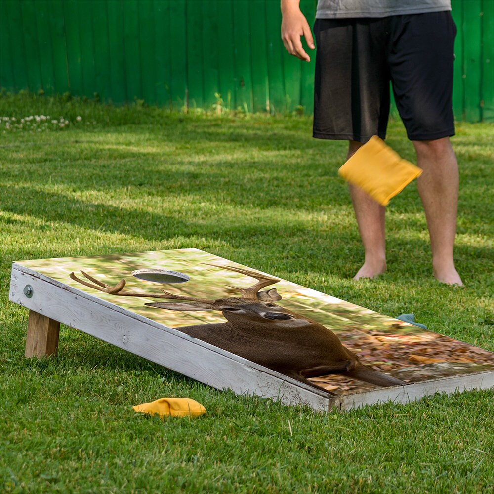 Cornhole Wraps for Boards Vinyl Decals Set of 2 Deer In The Woods-25+ Designs Corn Hole Bean Bag Toss Wrap Stickers Skins Board Not Included
