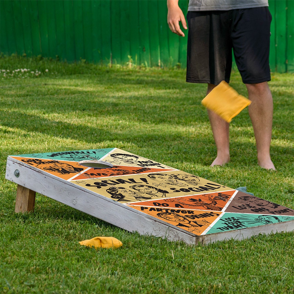Cornhole Board Wrap & Decal for Board Set of 2 Corn Hole Decal,25+ Designs Skins Professional Vinyl Covers Sticker Retro Style Drinking Game