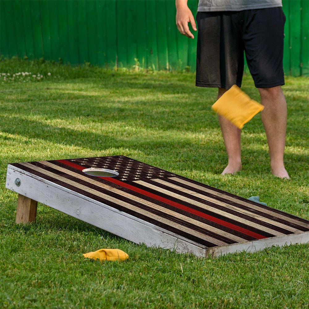 Cornhole Wrap for Boards Vinyl Decals Set of 2-25+ Designs Corn Hole Bean Bag Toss Wrap Sticker Skin Board Not Included Fire Fighter Support