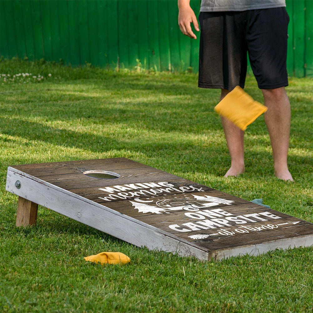 Cornhole Board Wraps & Decals for Board Set of 2 Corn Hole Decal, 25+ Designs Professional Vinyl Decal Cover Sticker Making Memories at Camp