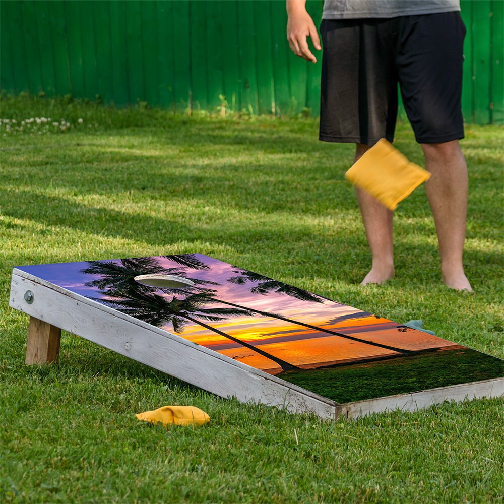 Cornhole Wraps for Boards Vinyl (Set of 2) Palm Beach Sunset - 25+ Designs Corn Hole Bean Bag Toss Wrap Stickers Skins (Boards Not Included)