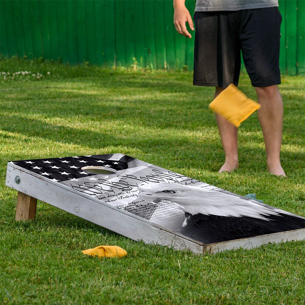 Cornhole Wraps Vinyl Decals (Set of 2) - 25+ Designs Corn Hole Bean Bag Toss Wrap Stickers Skins Boards Not Included - We The People Flag
