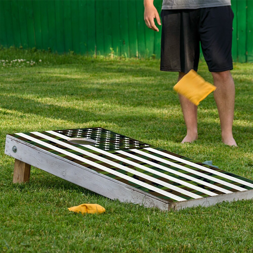 Cornhole Board Wraps and Decals for Boards Set of 2 Skins Professional Vinyl Covers Sticker- USA American Flag Military Camouflage Art Decal