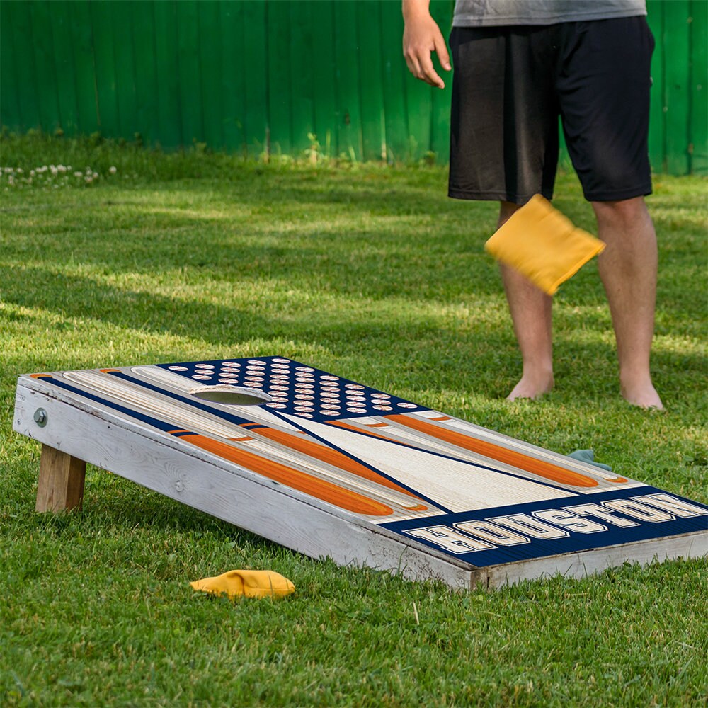 Cornhole Board Wraps and Decals for Boards Set of 2 Skins Professional Vinyl Covers Sticker - Houston Baseball Tailgating Decal