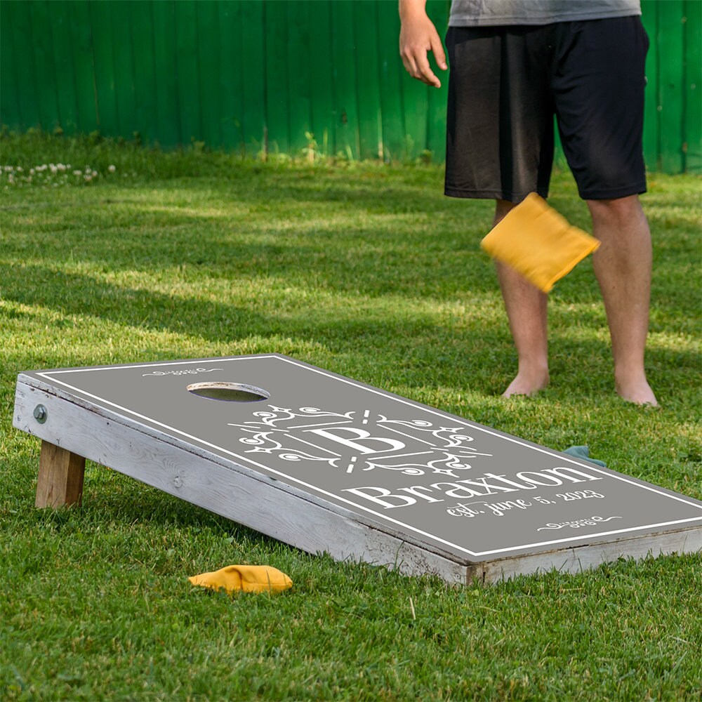 Personalized - Cornhole Wraps for Boards Vinyl Decals (Set of 2) Monogram Initial - Bean Bag Toss Wrap Stickers Skins (Boards Not Included)