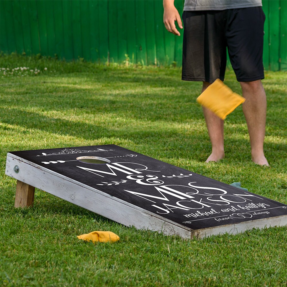 Personalized - Cornhole Wraps for Boards Vinyl Decals (Set of 2) Mr & Mrs - Wedding -Bean Bag Toss Wrap Stickers Skins (Boards Not Included)