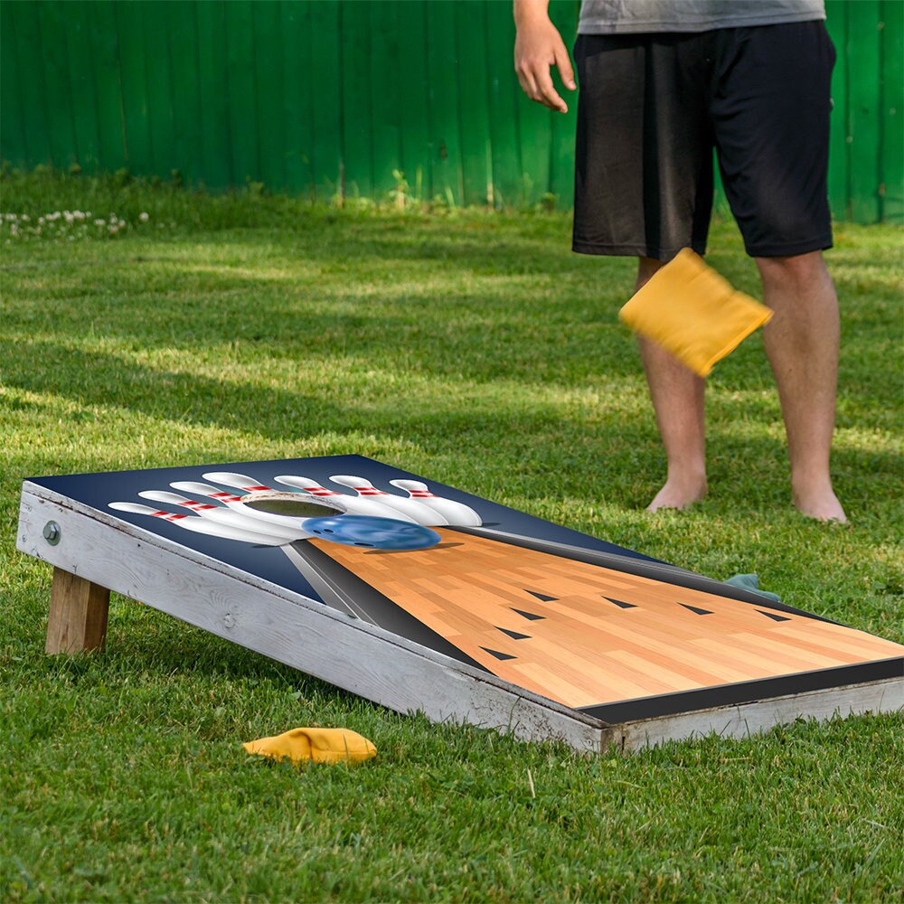 Cornhole Board Wraps and Decals for Boards Set of 2 Skins Professional Vinyl Covers Sticker - Bowling Lane Art Decal