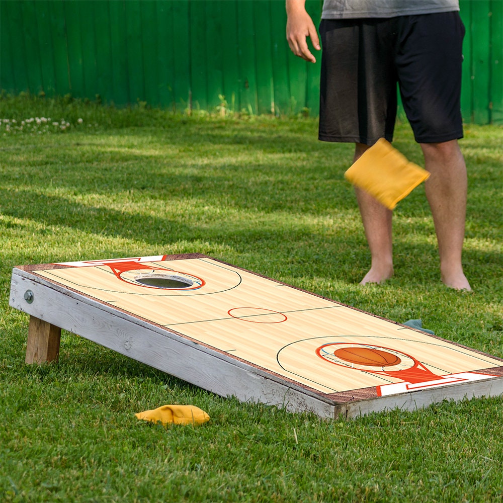 Cornhole Board Wraps and Decals for Boards Set of 2 Skins Professional Vinyl Covers Sticker- Basketball Court Hooper Art Decal