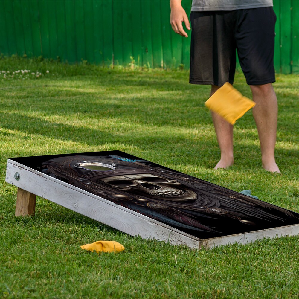 Cornhole Board Wraps and Decals for Boards Set of 2 Skins Professional Vinyl Covers Sticker -Ghost Pirates Skull Gothic Art Tailgating Decal