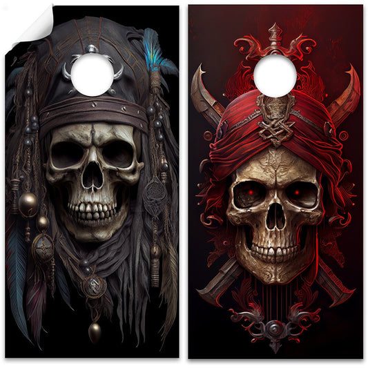Cornhole Board Wraps and Decals for Boards Set of 2 Skins Professional Vinyl Covers Sticker -Ghost Pirates Skull Gothic Art Tailgating Decal
