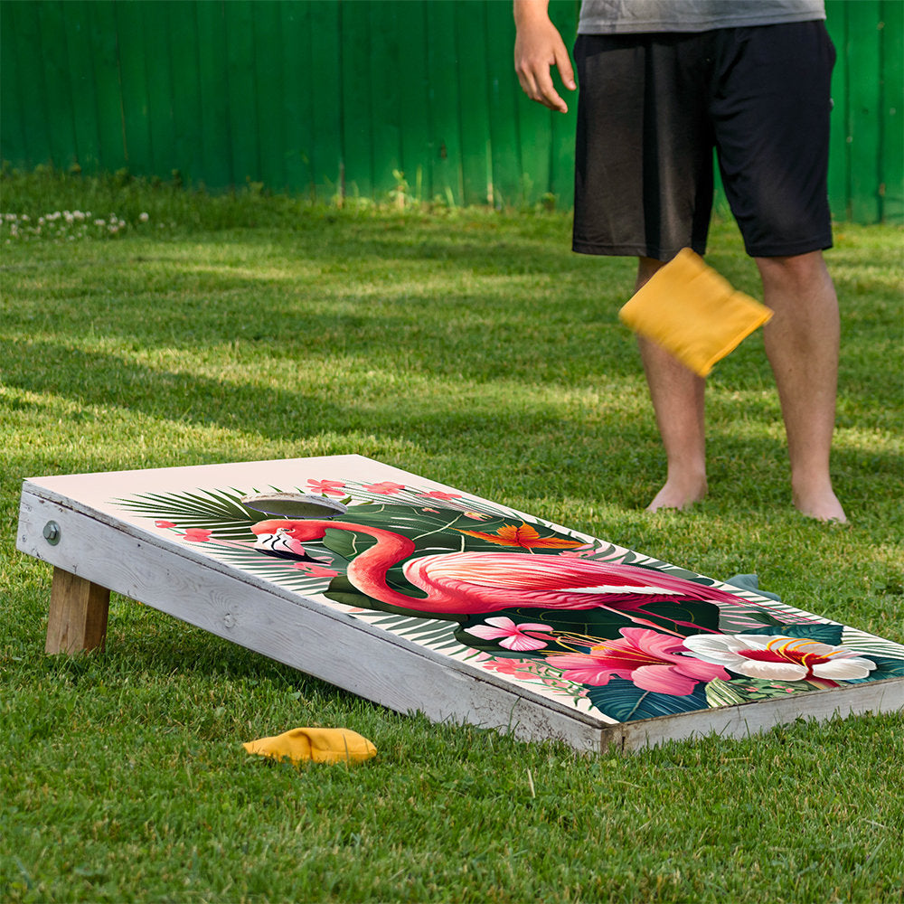 Cornhole Board Wraps and Decals for Boards Set of 2 Skins Professional Vinyl Covers Sticker - Flamingo Life Decal