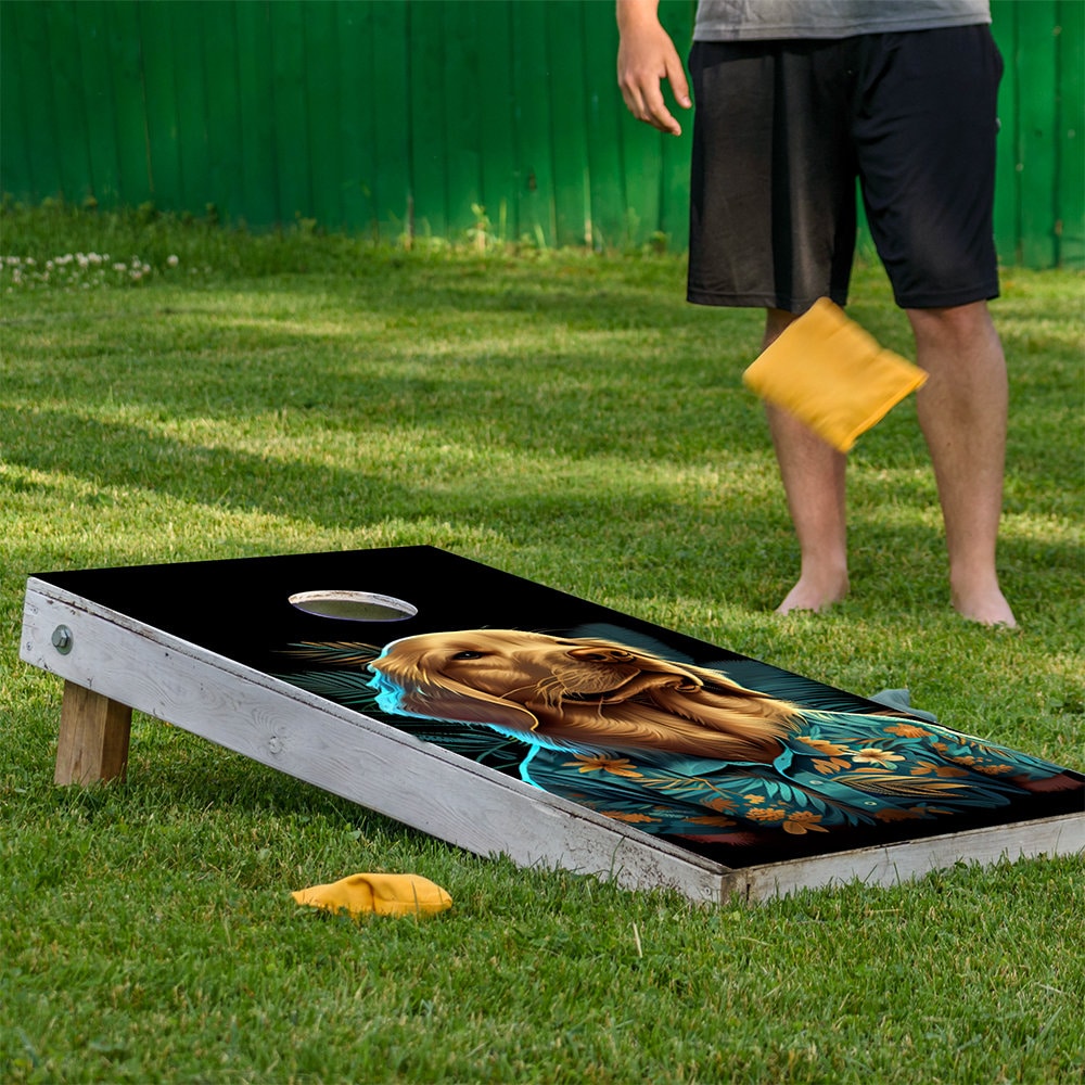 Cornhole Board Wraps and Decals for Boards Set of 2 Skins Professional Vinyl Covers Sticker - Party Animals Goldens Dog Lovers Decal