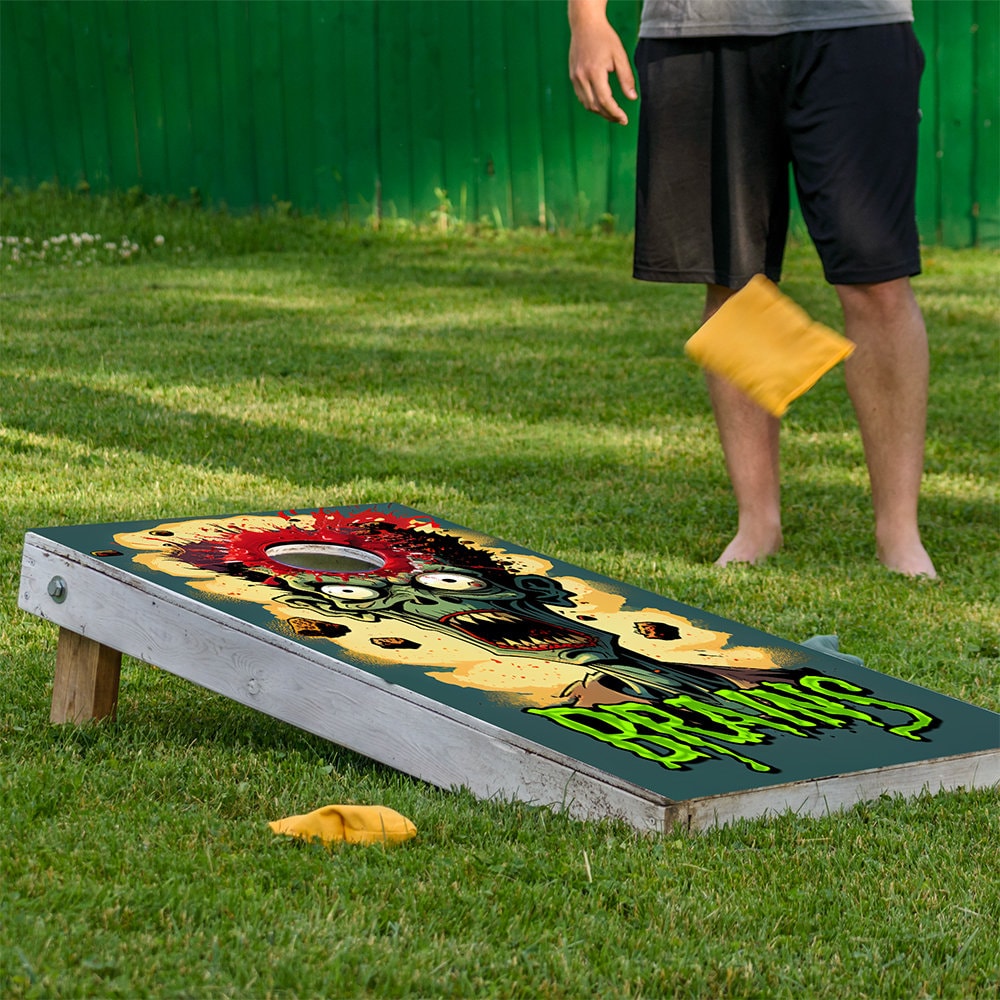 Cornhole Board Wraps and Decals for Boards Set of 2 Skins Professional Vinyl Covers Sticker - Zombie Headshot Fun Art Decal