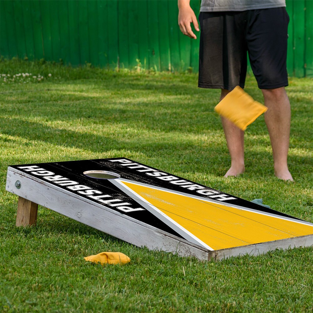 Cornhole Board Wraps and Decals for Boards Set of 2 Skins Professional Vinyl Covers Sticker - Pittsburgh Football Tailgating Decal